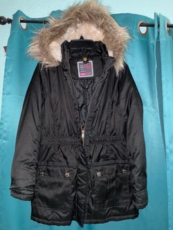 Black Parka Jacket with Faux Fur Hood