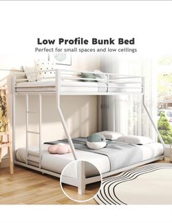 Zevemomo Low Profile Twin Over Full Bunk Bed, White
Metal Bunkbeds with Full-Length Protect and Ladder, Space Saving, No Boxing Spring Needed
$150
Num