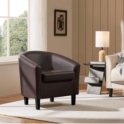 Accent Chairs, Faux Leather Barrel Armchairs Espresso