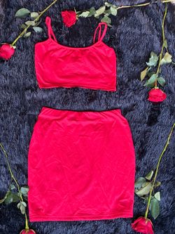 Red Crop Top and Mini Skirt Set