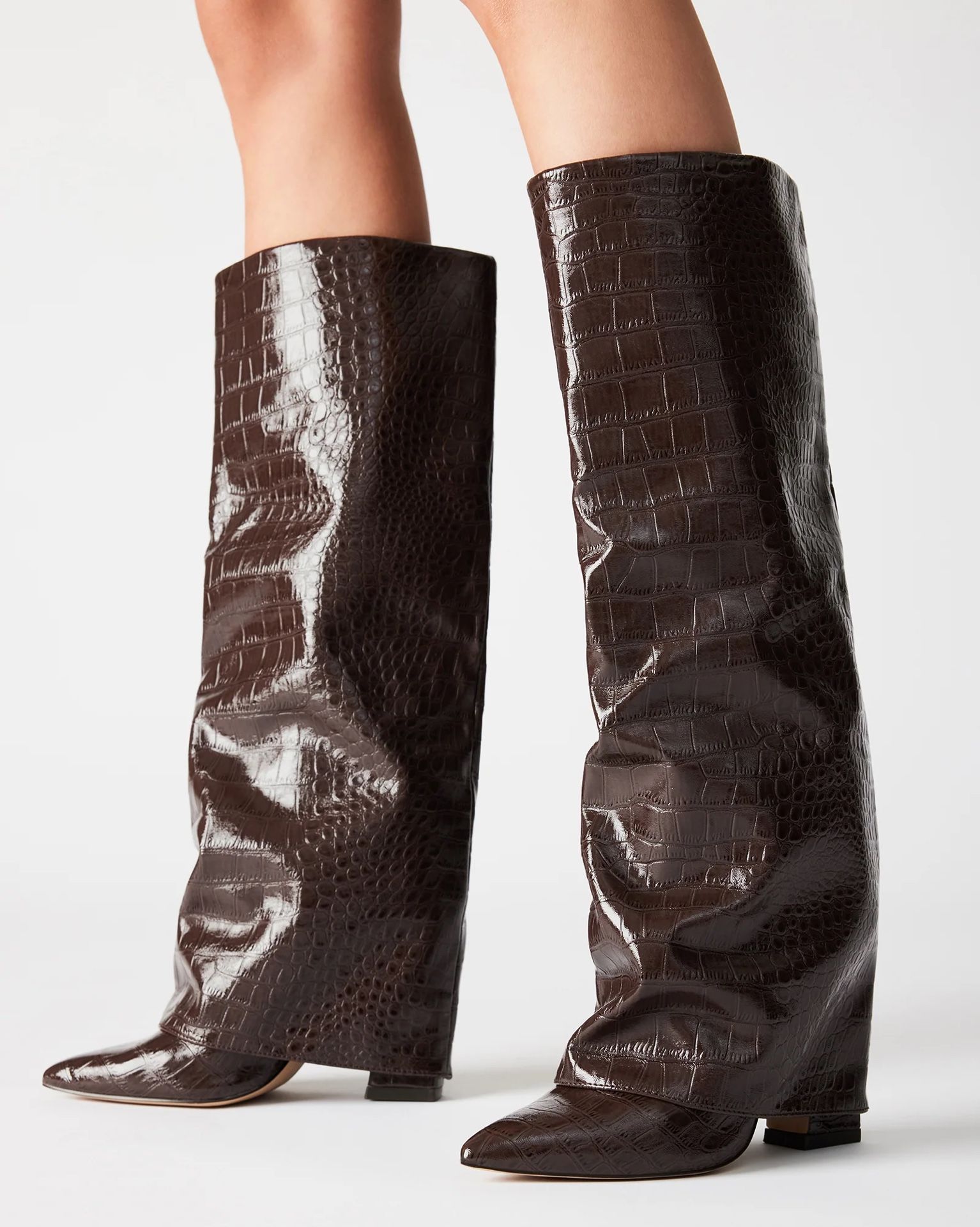 Steve Madden Stuntin Brown Crocodile Long Boots