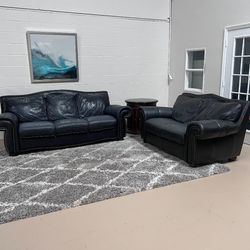 Black Genuine Leather Sofa & Loveseat set 🚛 Delivery Available