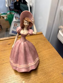 Vintage Pink Ceramic Lady Figurine