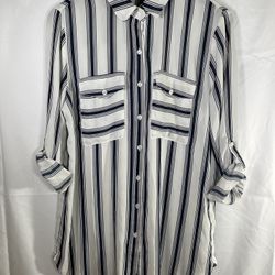 Women Forever 21 Dress Shirt Long Sleeve Top Blouse Button Up Striped Large L