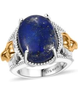 Karis Lapis Lazuli 7.00 ctw Solitaire Ring in 18K Yellow Gold Plated and Platinum Bond