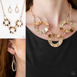 Modern Mechanics - Gold Necklace and Earrings Set