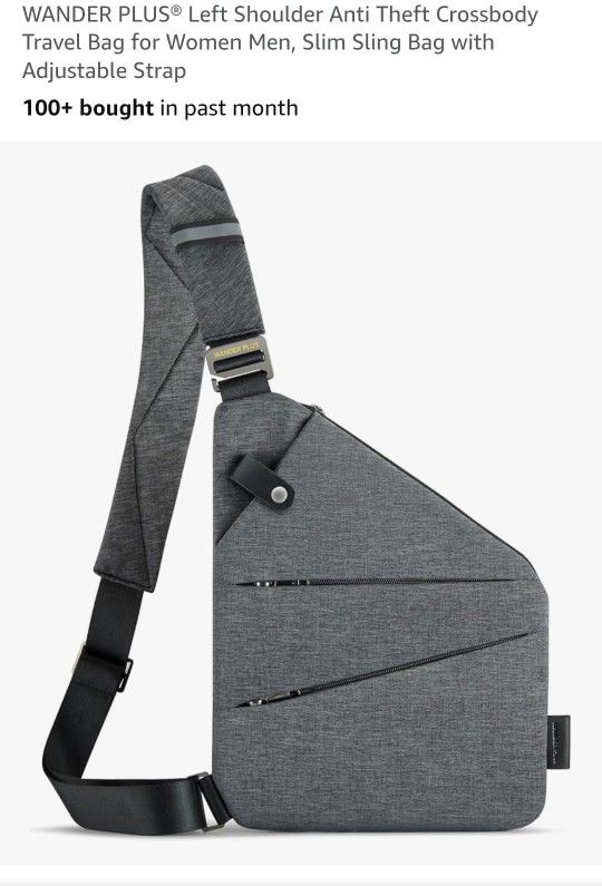 Left Shoulder Anti Theft Crossbody Travel Bag for Women Men, Slim Sling Bag with Adjustable Strap