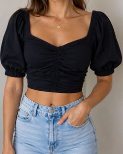 Abercrombie & Fitch Black Puff Sleeve Ruched Crop Top. Size S