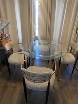Round Glass Dining Table with 4 Chairs