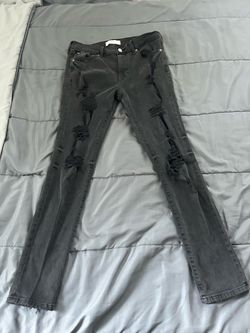 Black Distressed Stacked Jeans