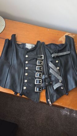 Black Leather Corset Vest with Buckles