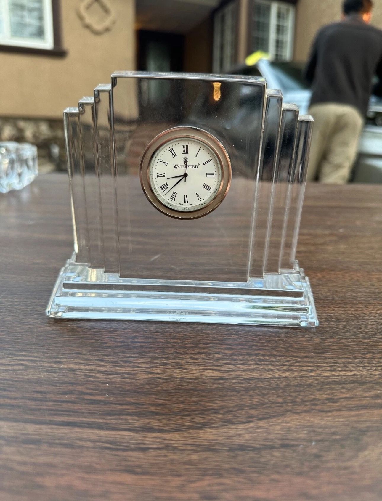 New Waterford Crystal, Lismore, Desk Clock Paperweight 4" x 3"
