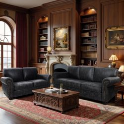 Couchus Living Room Furniture Sets,Sofa Sets And Couch Sets For Living Room,Mid-Century Vintage Sofa Couches With Rivet Design (Grey, Loveseat+3 Seate