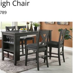 Dining Table Set With Side Storage & 4 Chairs 