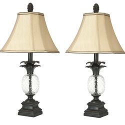 SAFAVIEH Lighting Alanna Pineapple Black Crystal/ Cream Shade Glass 24-inch Table Lamp Set