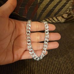 Italy 925 Solid Sterling Silver Diamond Cut Cuban Link Bracelet 8" Plata Italiana 925 Pulsera Cubana Corte de Diamante 8"