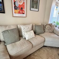 Modern Beige Sectional Sofa with Chaise – Great Condition 