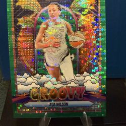 2025 Panini Prizm WNBA - A’ja Wilson GREEN Pulsar Groovy 22/25 Jersey Match