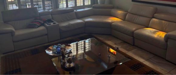 Large Gray Leather Sectional Sofa