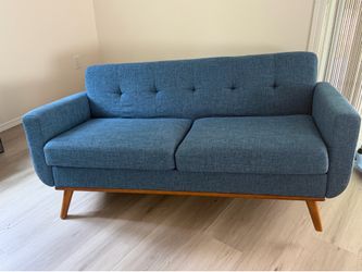 Modern Blue Mid-Century Loveseat Sofa – Needs Repair – $80 OBO