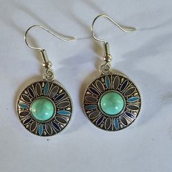 TREND SETTING TURQUOISE BOHO TURQUOISE  925SILVER  DISC EARRINGS 