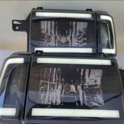 87-91 Ford F150-F350 Ford Bronco Led Headlights Smoked Luces Faros Micas