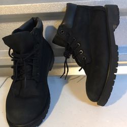 Timberland BLACK LEATHER quarter High Top Boot Shoes Gothic Unisex Youth Size 3Y