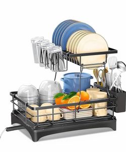 New Dish Drying Rack Durable Rust-Proof Large 2 Tier Dish Racks