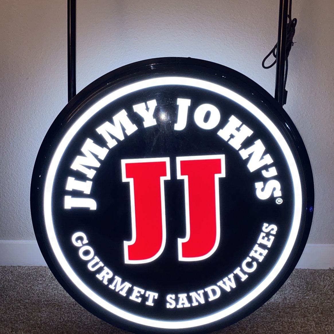 Jimmy John’s ライトアップ看板　ストアディスプレイ　サイン Large Authentic Jimmy Johns Ceiling Sign Light for Sale in