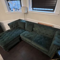 Faux Velvet sectional With 2 End Tables 