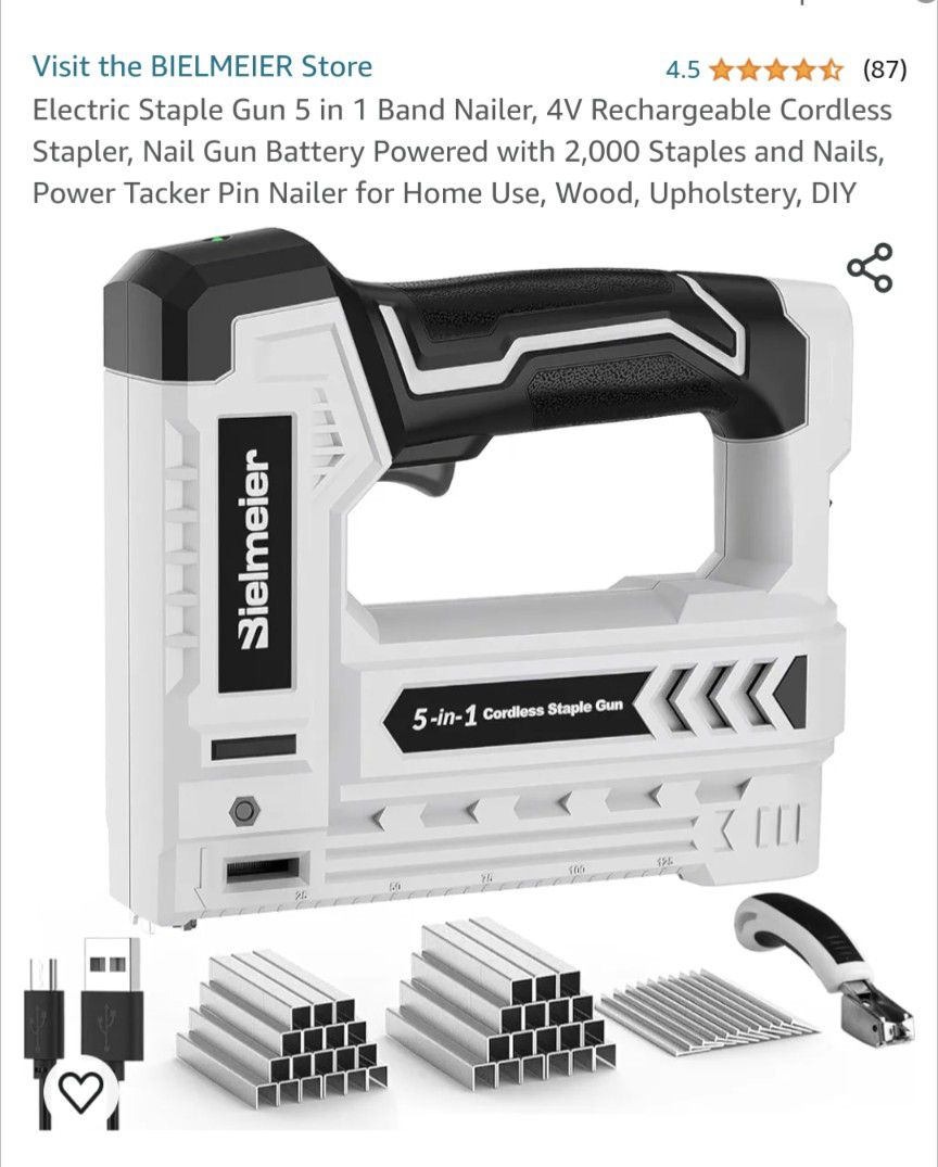 New Rechargeable Cordless Electric 5 in 1 Stapler Brad Pin Nailer Gun Wood, Upholstery, DIY