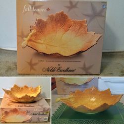 *NEW* Noble Excellence Large Autumn Gold Leaf Bowl 15"× 12" x 4.25"