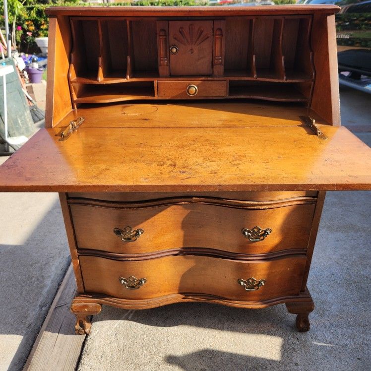 Vintage Antique Secretary Desk With 3 Drawers