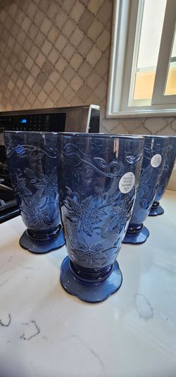 Princess House Fantasia Sapphire Blue 20 oz footed iced tea tumbler glass