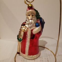Vintage Glass Handblown Santa with Reindeer and Presents Christmas Ornament Vibrant Colors 6"×3" Xmas B3