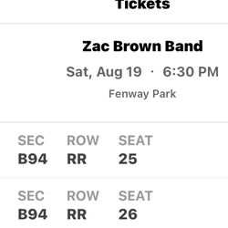 2  X Zac Brown Tickets - Sold out show