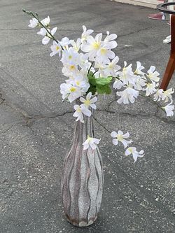 Textured Ceramic Vase with Faux Flowers