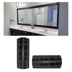 Black Wood Grain 3D 10M Wallpaper Frame Removable PVC Waterproof Peel and Stick Wallpaper,Bathroom Frame Sticker Wall Decor 3.93" x 32.8" (Black, 