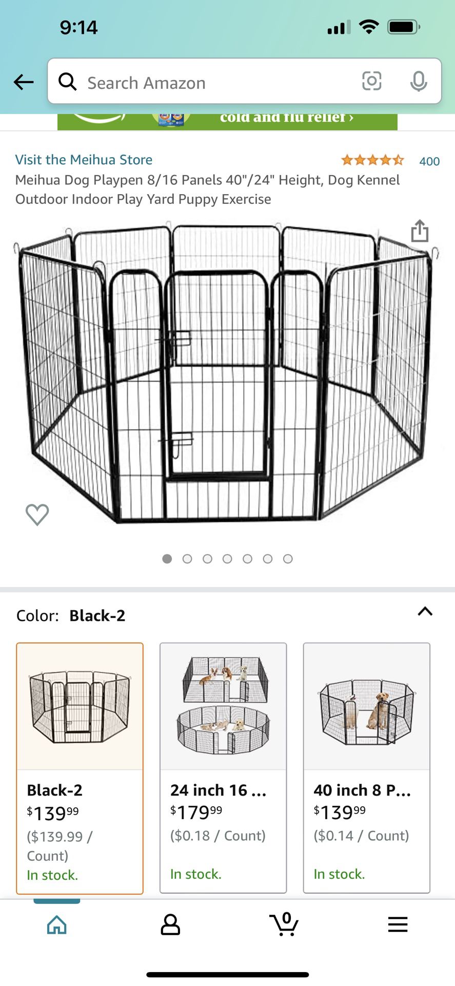 Meihua Dog Playpen 8/16 Panels 40"/24" Height, Dog Kennel Outdoor Indoor Play Yard Puppy Exercise