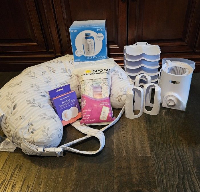 Nursing & feeding bundle - storage bags, pillow, bottle warmer & more