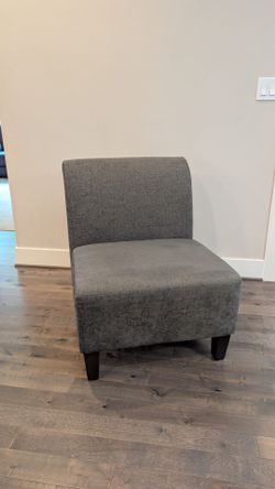 Gray Upholstered Accent Chair with Dark Wood Legs
