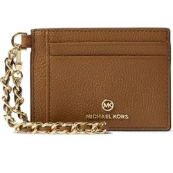Michael Kors Leather Jet Set Charm ID Chain Card Holder Wallet Wristlet. Color: Luggage & Gold. 4"x3.5".  Chic, Stylish !

Carry all your cards at one