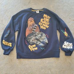 🔥 Disney Star Wars Chewbacca Darth Vader Lightsaber Jedi May The Force Be With You 90s Style Sweatshirt Womens Large Disneyland