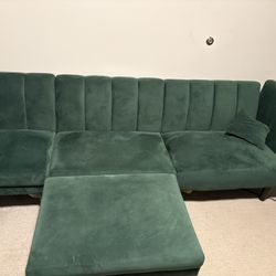 Emerald Green Modular Sofa Bed w/ Ottoman 