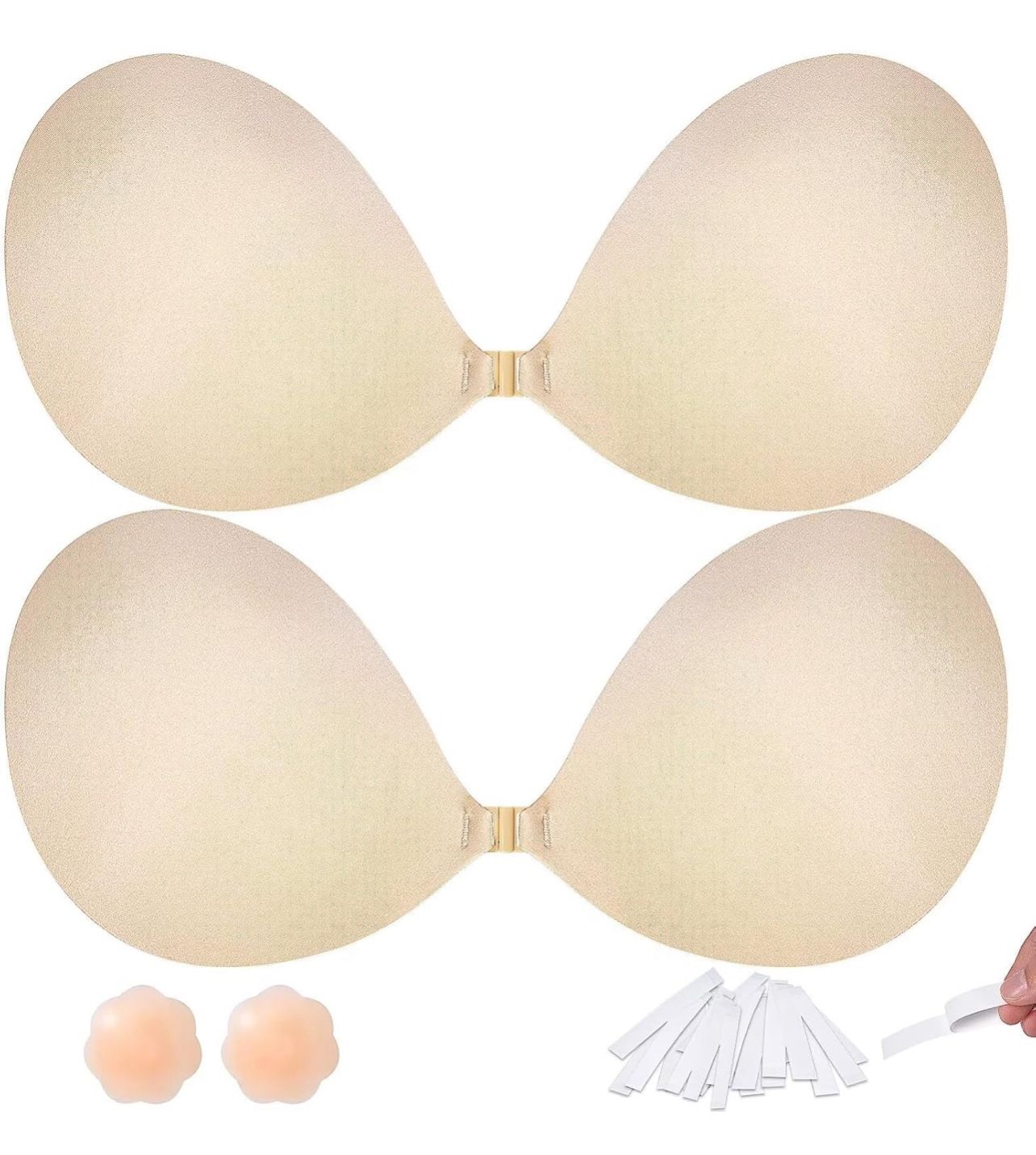 Sticky Bra Push Up 2 Pair, Invisible Adhesive Bras with Nipple Covers for Backless Strapless Dress（c cup）