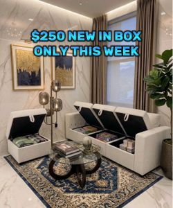 Beige only this weekend  NEW IN BOX couch and ottoman with storage