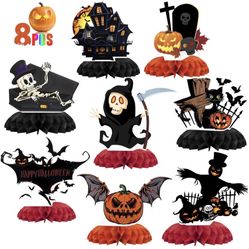 Halloween Honeycomb Centerpiece Party Decoration, 8 Pieces Halloween Bat Pumpkin Ghost 3D Paper Fan Centerpiece Table Decor Halloween Themed Party Fav