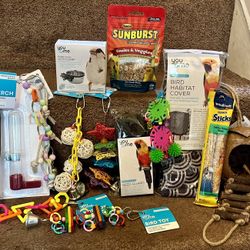 Assorted Bird Treats, Toys, & Cage Items