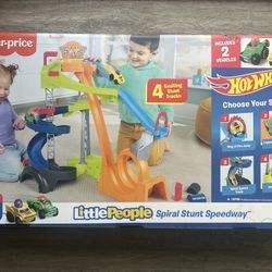 Fisher Price Little People Hot Wheels Spiral Stunt Speedway Race Toy Car Track