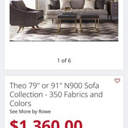 Slate Grey 91" Rowe Furniture Sofa - Custom Made, Priced to Sell!